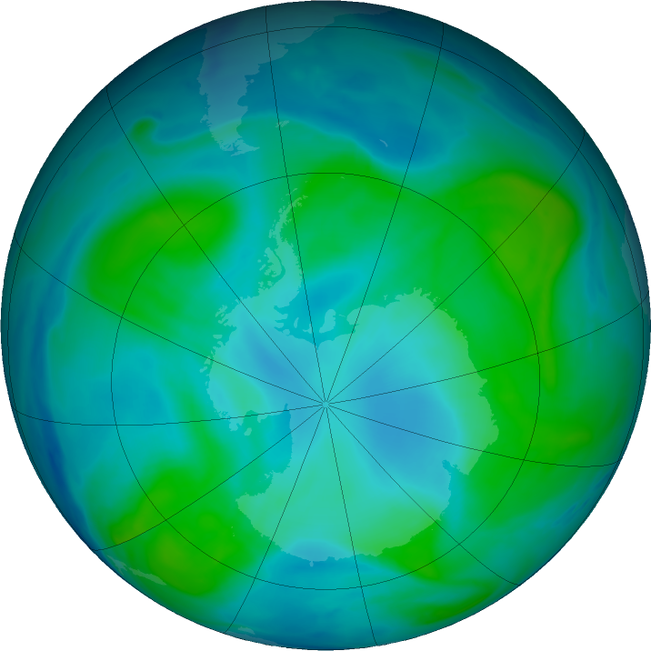 Antarctic ozone map for 05 February 2018